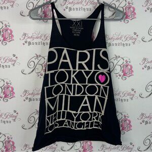 Forever 21 tank top Paris Tokyo heart pink Black City Graphic Tank Top